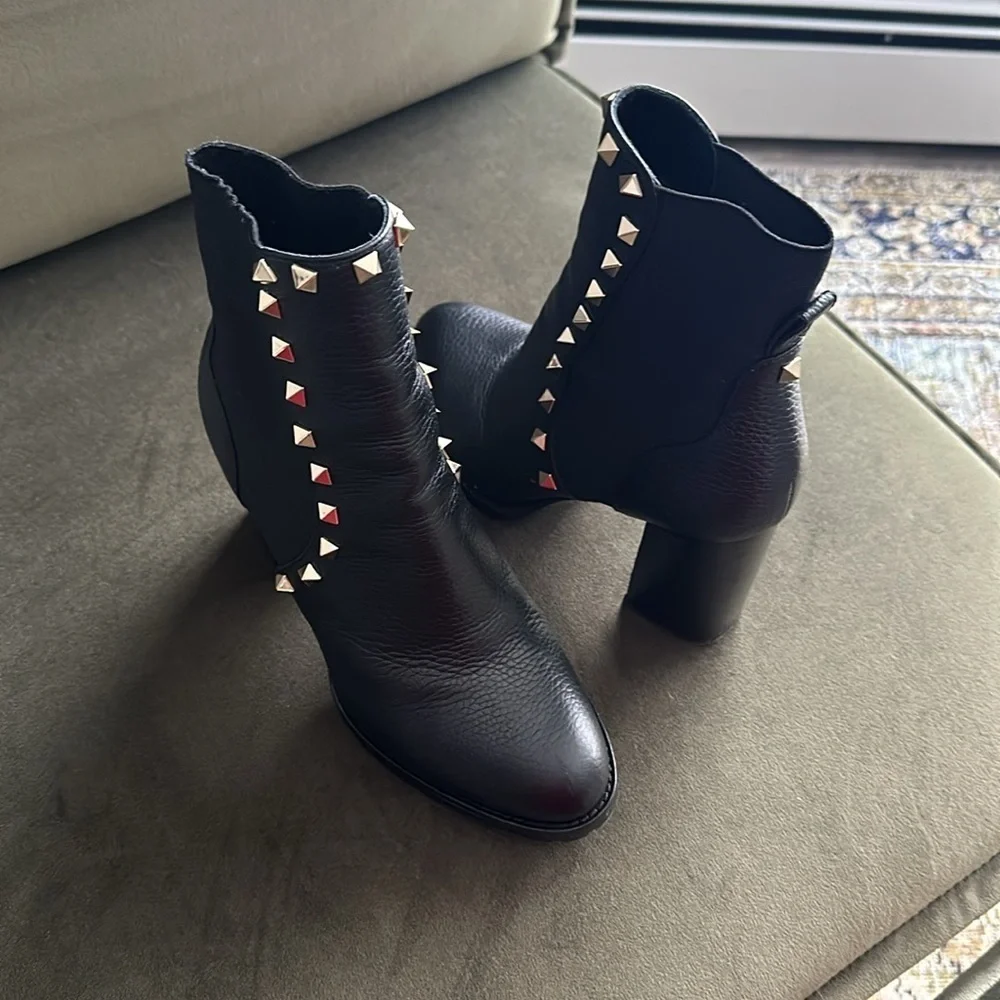 Valentino black rock stud slip on stretch panel Beatle ankle booties size 37